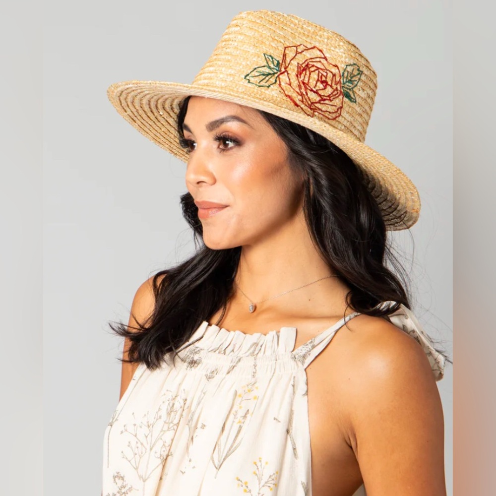 NEW San Diego Hat Company Wheat Straw Palm Fedora - Natural Flower